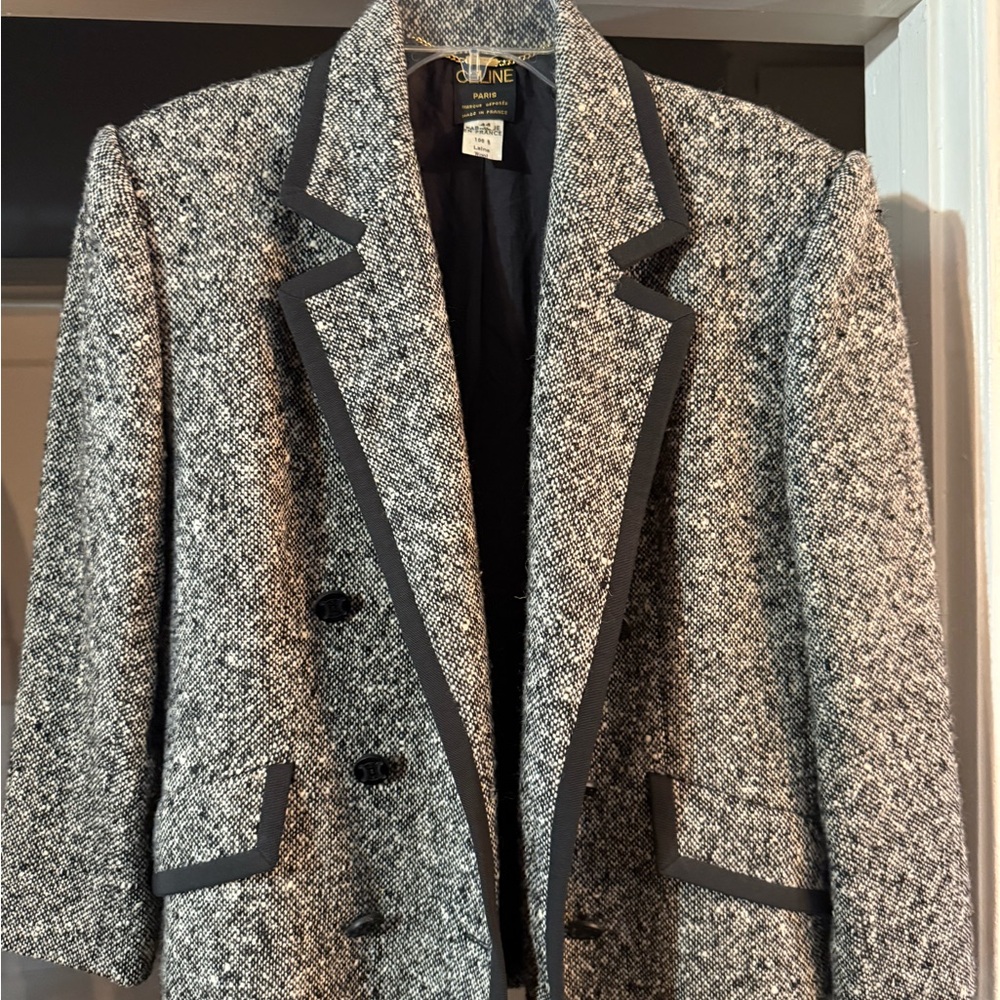 Celine wool Gray Tweed Blazer with Black Trim - Picture 1 of 5